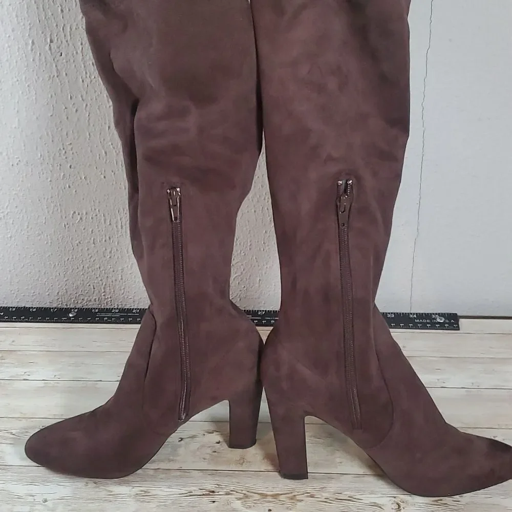 UNISA Sarana Faux‎ Suede Over The Knee Heeled Rich Brown Boots Size 7½